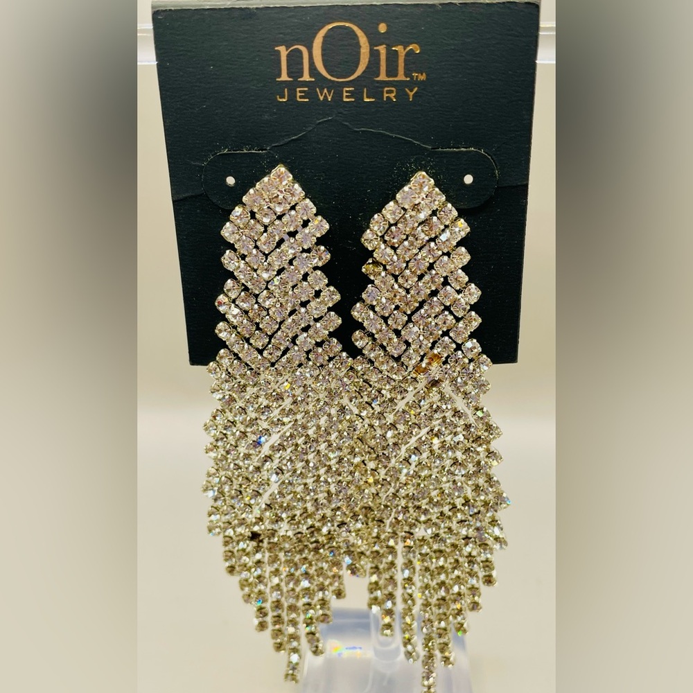 nOir rhinestone long statement earrings. Perfect for special occasion events.